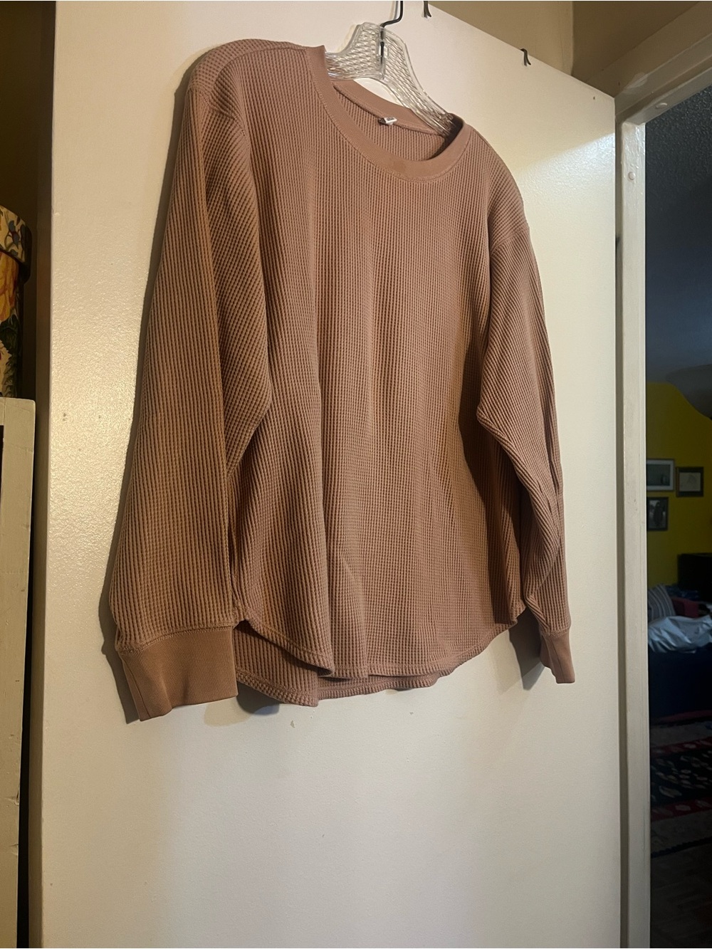 Uniqlo Women’s Oversized cotton/ Poly Blend - Waffle Crewneck Top - Dusty Rose
